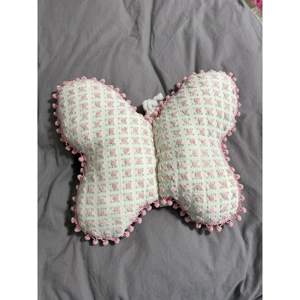 Vintage Handmade Springtime Butterfly Vintage‎ Rosebud Chenille Flower Pillow